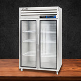 two glass-door refrigerator/freezer display cabinet